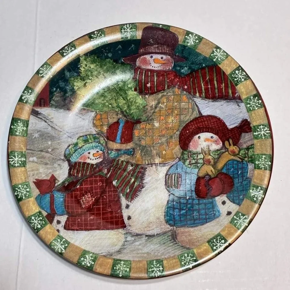 Susan Winget Plates Snowman Multicolor Set of 5 8in Christmas Folk Art Whimsical